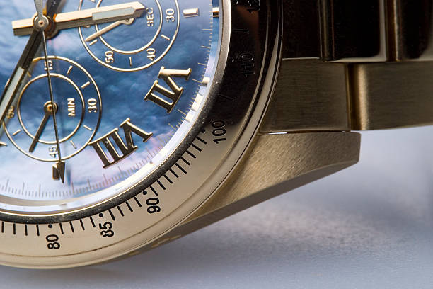 Chronograph being represented with clock in Roman numerals stock photo