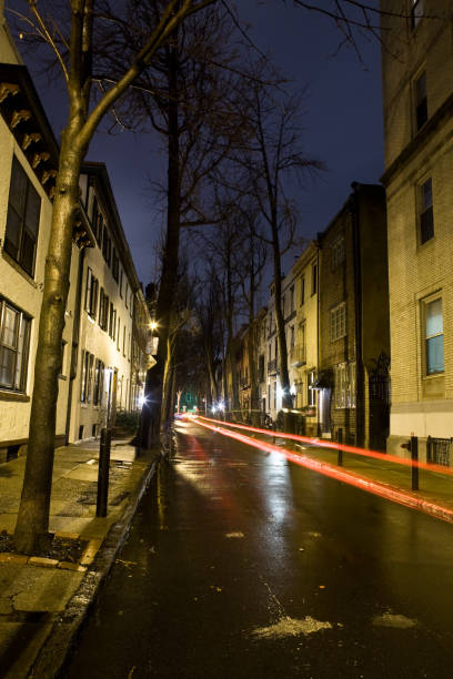 istock Wet Street and Light Trails 173595535