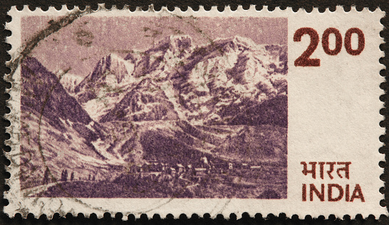 Indian Himalayas on old stamp
