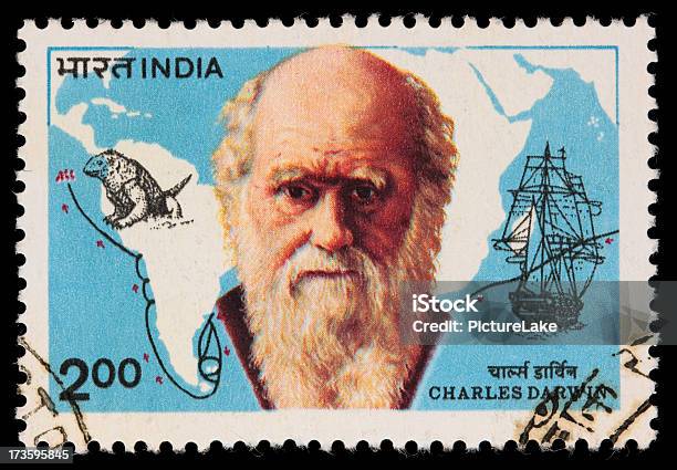India Charles Darwin Postage Stamp Stock Photo - Download Image Now - Charles Darwin - Naturalist, Evolution, India