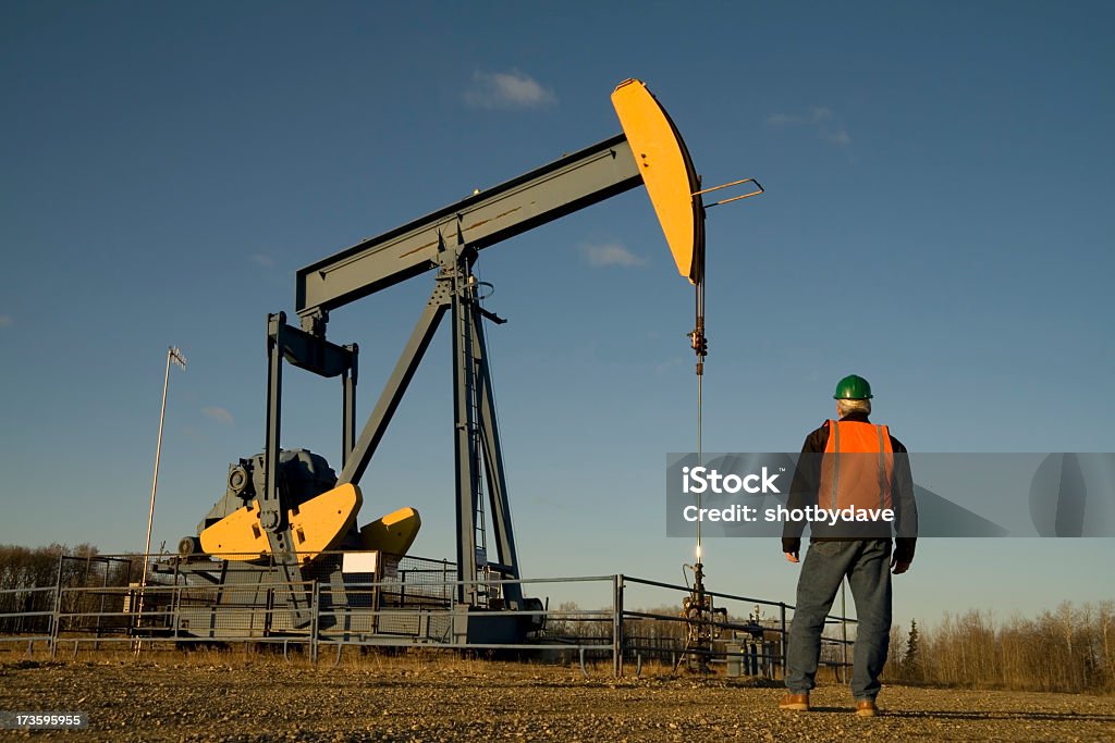 Inspektor bezpieczeństwa w pumpjack - Zbiór zdjęć royalty-free (Geolog)