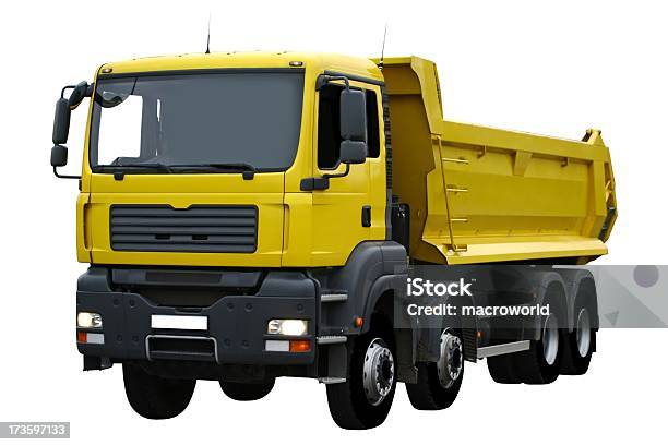 Yellow Truck Isolated On White Stock Photo - Download Image Now - Dump Truck, White Background, Truck