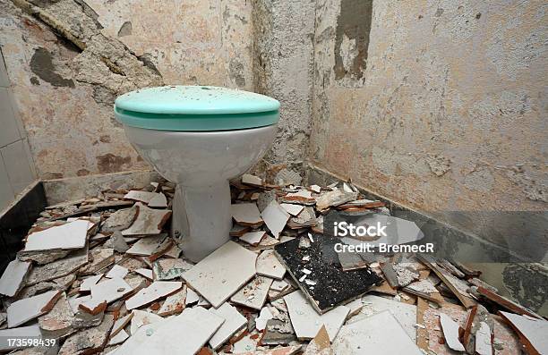 Destroyed Toilet Stock Photo - Download Image Now - Abandoned, Backgrounds, Bathroom