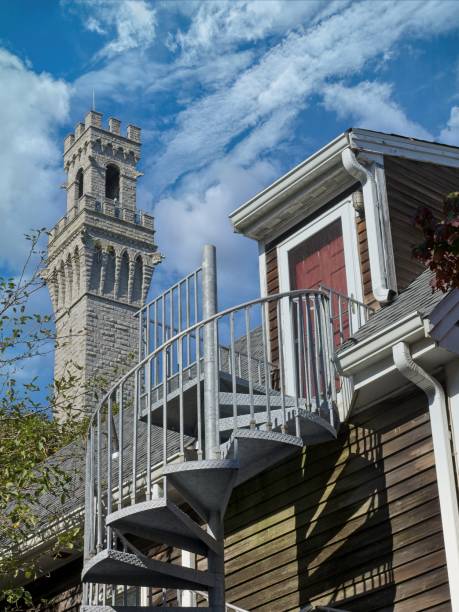 Spiral staircase on appartement with Pilgrim Monument in background
