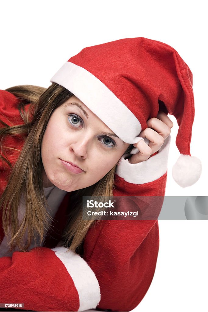 Merry Christmas Girl dressed santa claus cloth Confusion Stock Photo
