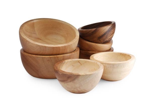 istock Set of wooden bowls on white background 1735989648
