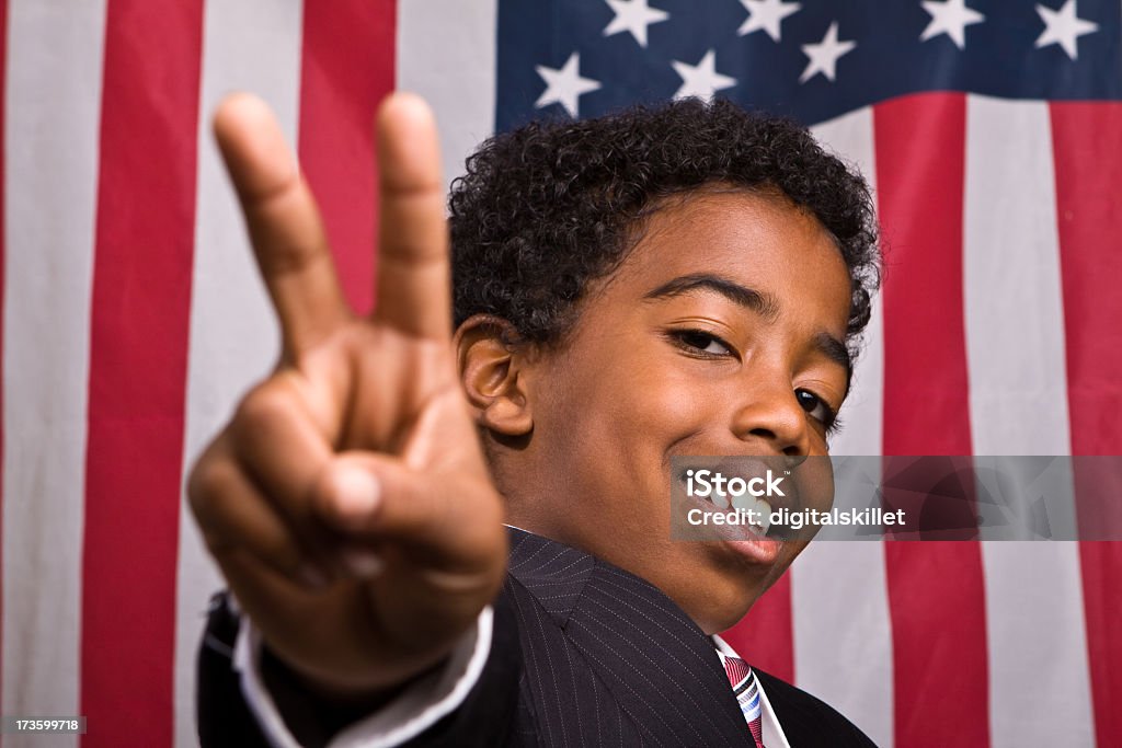 Giovane uomo davanti alla bandiera - Foto stock royalty-free di A forma di stella