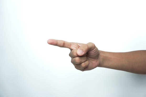 istock Man pointing at something on white background, closeup of hand 1736006186