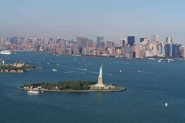 istock Manhattan and Statue of Liberty Aerial View 173601007