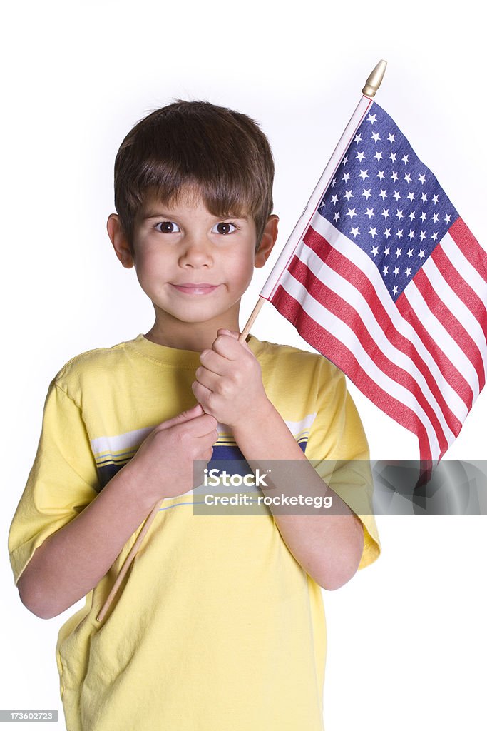 Ragazzo tiene una bandiera americana - Foto stock royalty-free di 4 Luglio