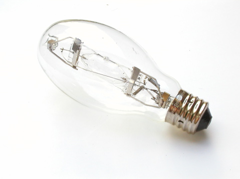 A 400 Watt metal halide bulb on a white background.