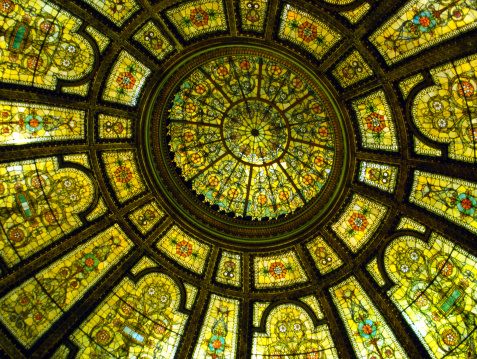 Tiffany favrile stained glass dome ceiling from the interior of the Chicago Cultural Center.