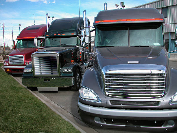 row of semi trucks
