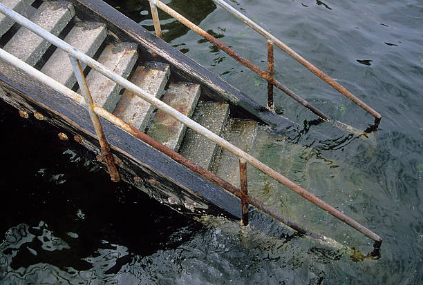 Submerged stairs at high tide