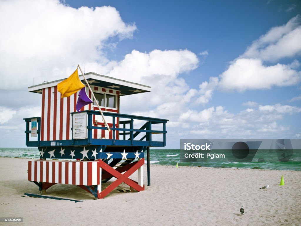 Lifeguard post on South Beach Miami Safety stations on the beach in Florida Atlantic Ocean Stock Photo