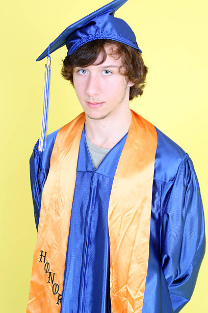 honor abschluss - men graduation clothing brown hair stock-fotos und bilder