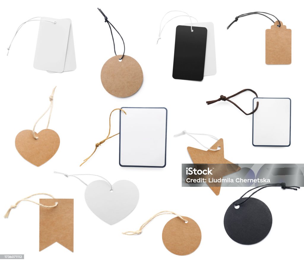 Tag Balch Set With Different Blank Tags On White Background Top View Space For ...
