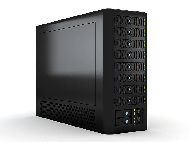 Data server Concept design black computer case with clipping path... Technology related image. High resolution 3D rendering.Similar images: computer case stock pictures, royalty-free photos & images