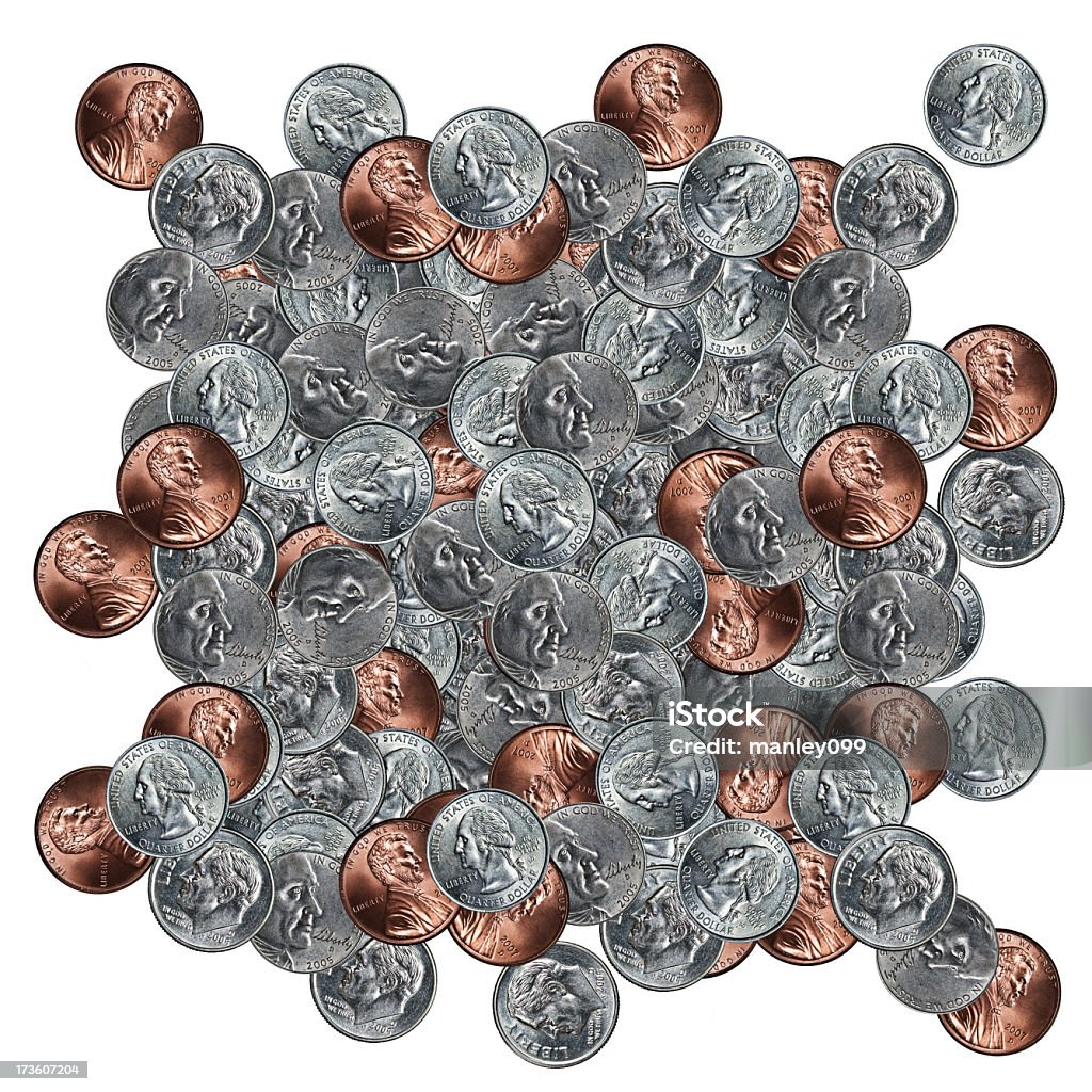 Кучу монет белый изолированных XXXL США - Стоковые фото 1 цент роялти-фри