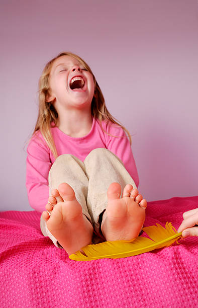 Tickled Pink - 5 year old girl stock photo