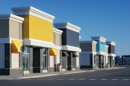 Front view on a modern supermarket and surrounding area, 3d illustration