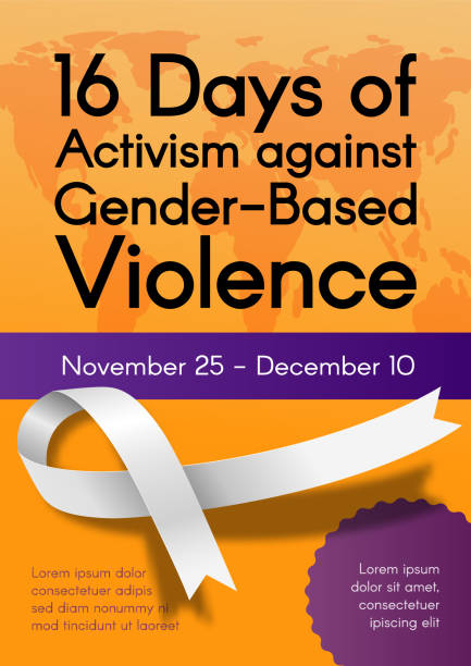 ilustraciones, imágenes clip art, dibujos animados e iconos de stock de cartel vertical de 16 días de activismo contra la violencia de género con lazo blanco. ilustración colorida vectorial - violencia de genero