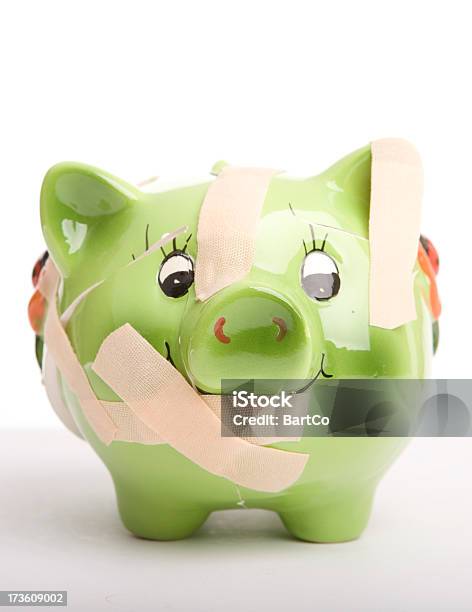 Piggy Bank Broken Stock Photo - Download Image Now - Broken, Piggy Bank, Adhesive Bandage