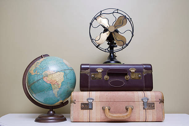 istock Vintage Suitcase, Fan and Globe 173609468
