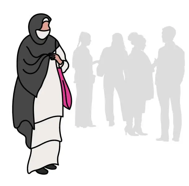 Vector illustration of Cultural Isolation Woman With Hijab Black