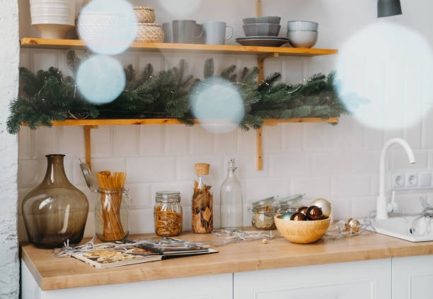 istock Christmas decor on the kitchen with garland in rustic style 1736107587