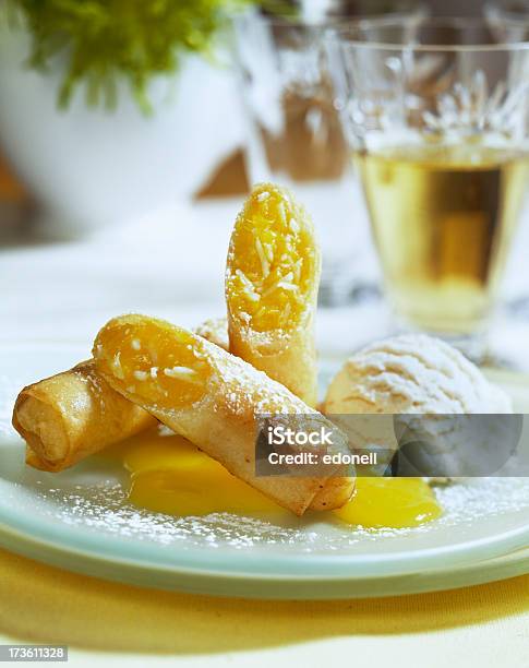 Mango Coconut Dessert Rolls With Ice Cream Stock Photo - Download Image Now - Dairy Product, Drink, Food