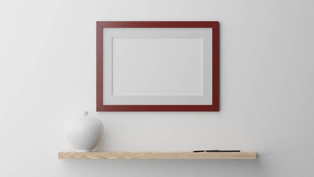 istock Poster mockup, red or brown wooden frame 3D rendering 1736114732
