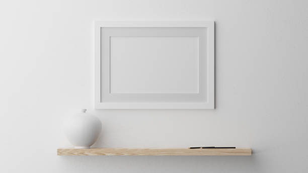 istock Poster mockup, white wooden frame 3D rendering 1736114747