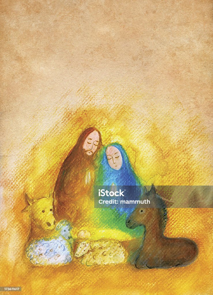 Nativity Scene "Watercolor painting of my wife (Gabi Kiss) on handmade paper, property release attachedSimilar images:" Christmas stock illustration