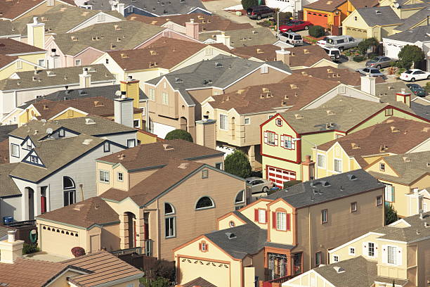 Upscale suburb neighborhood home rooftop architecture.