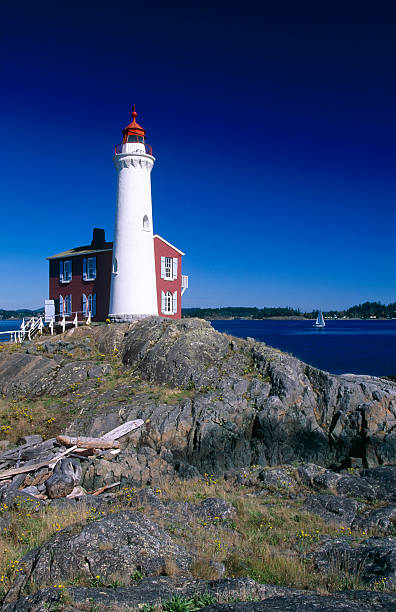 fisgard 등대 코아윌라 브리티시 컬럼비아 밴쿠버 - lighthouse local landmark blue canada 뉴스 사진 이미지