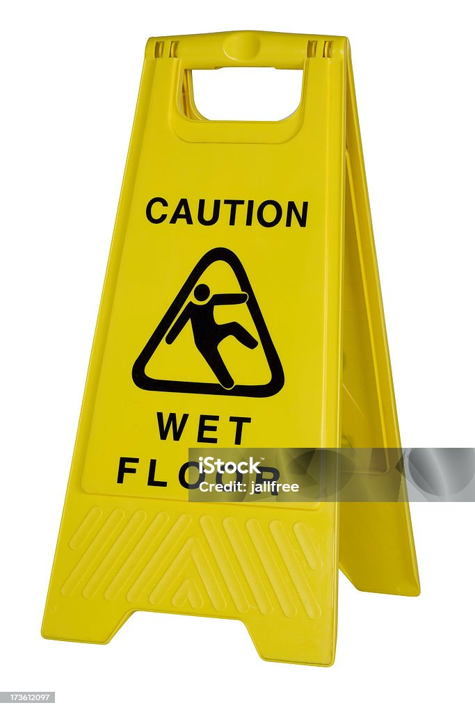 caution wet floor amarelo sinal em fundo branco - Foto de stock de Sinal royalty-free