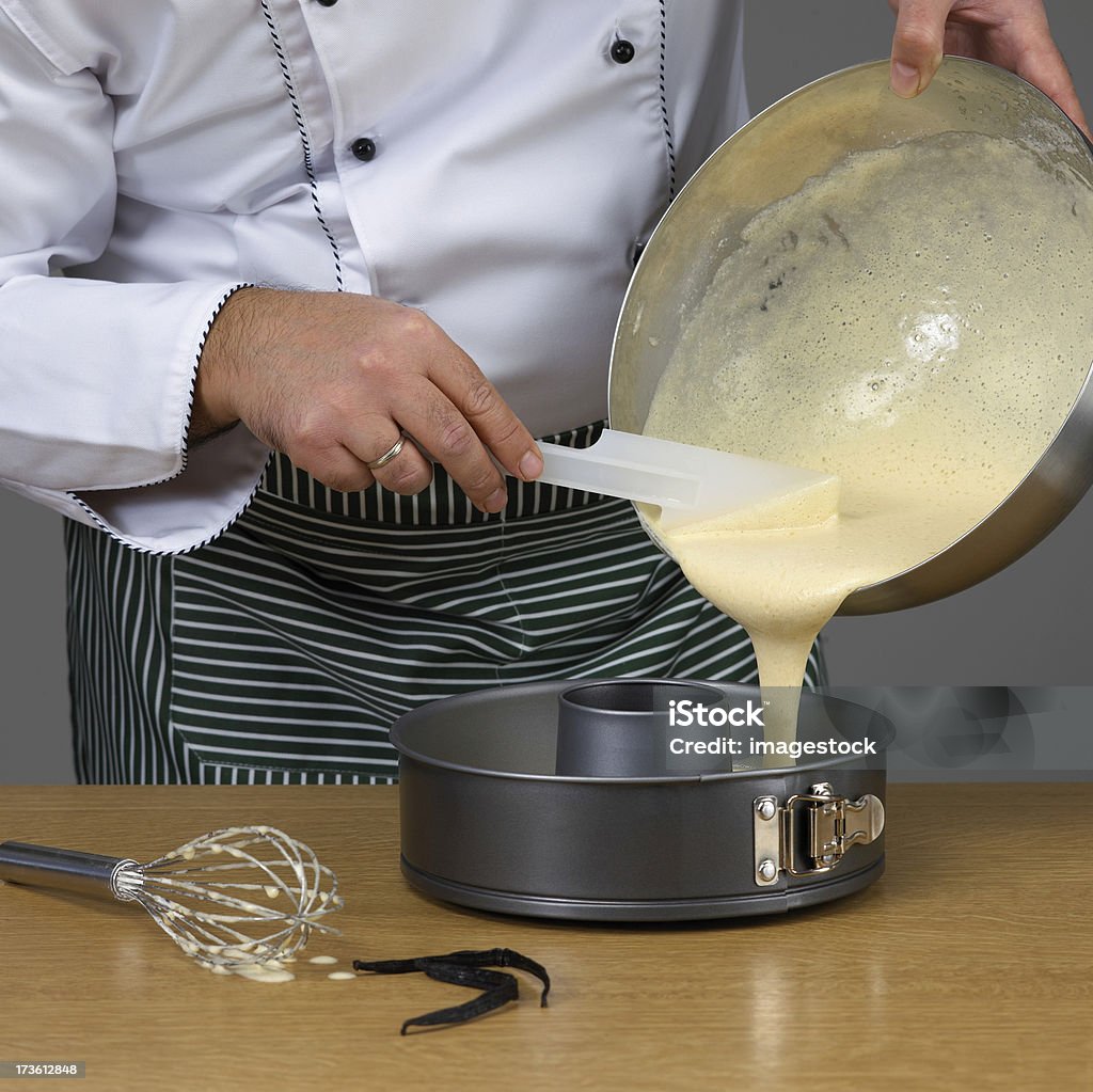 Chef pouring cake batter  Pastry Dough Stock Photo