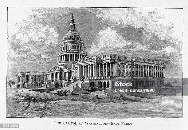 Капитолий В Вашингтоне — стоковая векторная графика и другие изображения на тему XIX век - XIX век, Вашингтон округ Колумбия, Архитектура