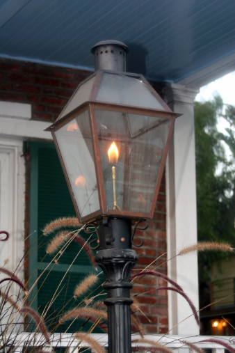 Old gas lamp in front of Whaley House San Diego