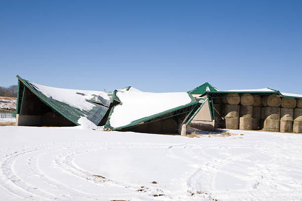 Metal Barn Roof Collapse stock photo