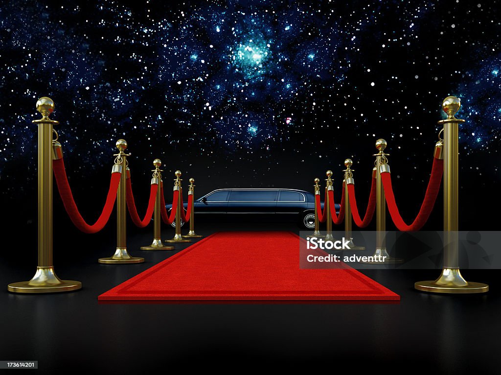 Movie night with red carpet and a limousine "Red carpet with a black luxury limo waiting at the other side... VIP concept, movie theme... Suitable to use in movie, celebrity, activity, luxury or party related works. High resolution 3D rendering.Similar images:" Red Carpet Event Stock Photo