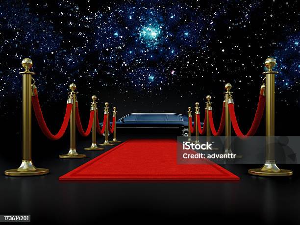 Movie Night With Red Carpet And A Limousine Stock Photo - Download Image Now - Red Carpet Event, Award, Night