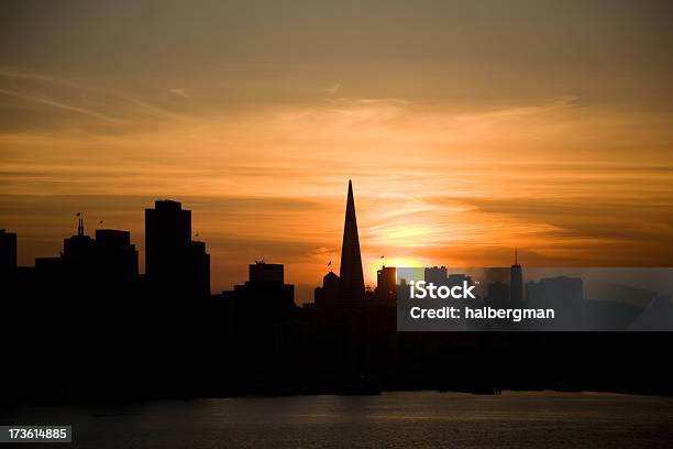 San Francisco Skyline Silhouette At Sunset Stock Photo - Download Image Now - Back Lit, Building Exterior, Built Structure