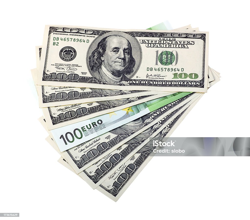 Centinaia di Euro dollaro ventola - Foto stock royalty-free di Banconota di dollaro statunitense