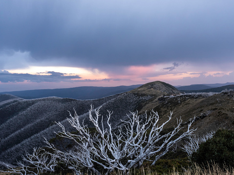 Dramatic stormy unset at Mount Hotham in the Australian Alps