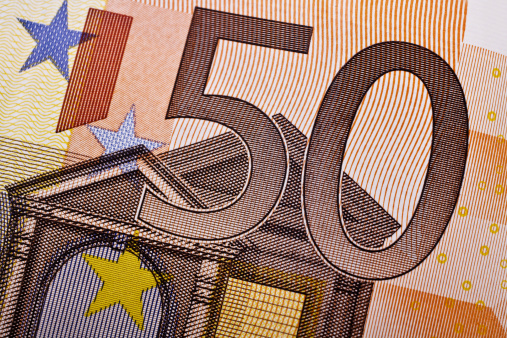 macro of a 50 euro note