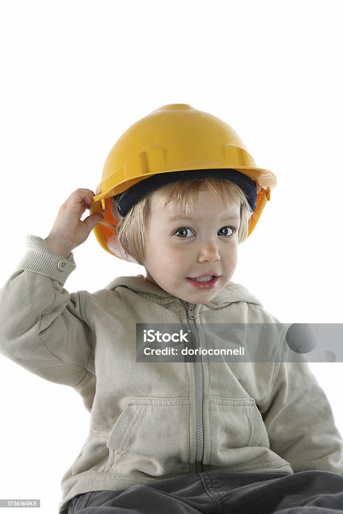 little builder little boy with builder's hat, issolated over white, similar images: Baby - Human Age Stock Photo
