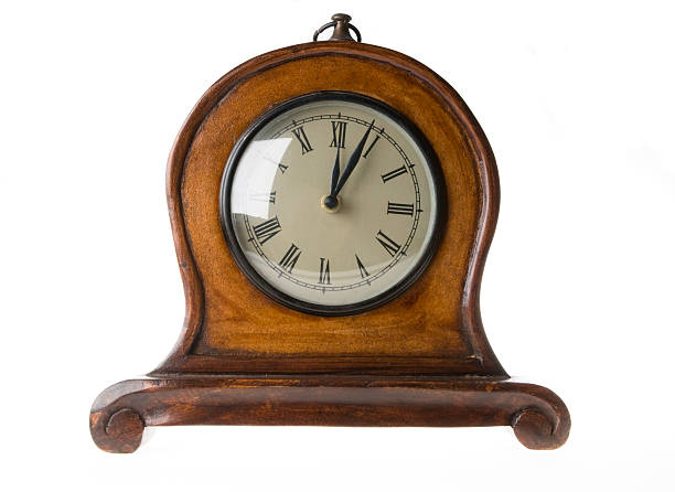 istock Antique wood frame clock isolated on white background 173616057