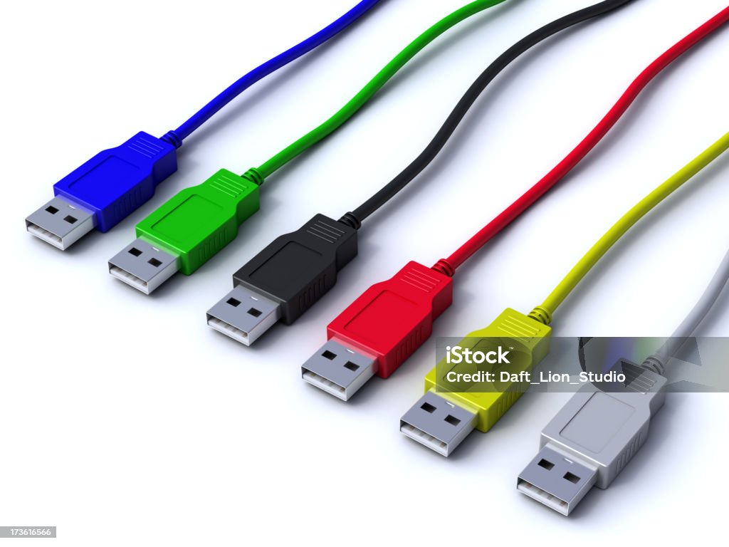 Sei colore cavi USB - Foto stock royalty-free di Attrezzatura